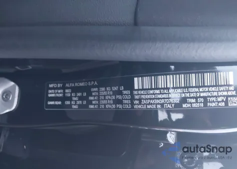 2024 Alfa Romeo Stelvio Ti Awd from USA, damaged, VIN ZASPAKBN3R7D76302